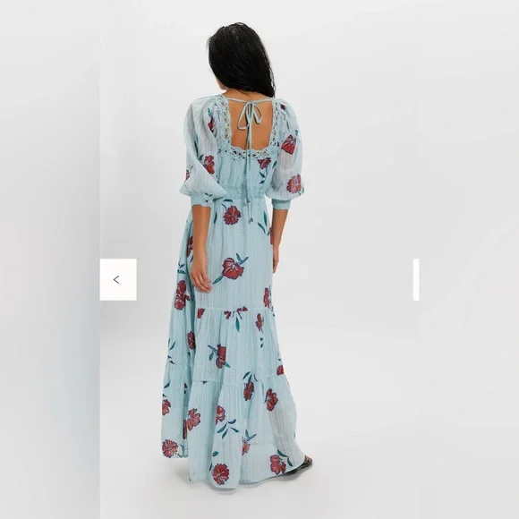 Free people Morning Meadows Long-Sleeve Maxi Dress pastel blue new large - Picture 3 of 4